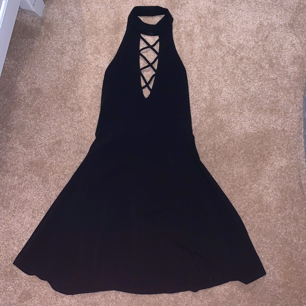 High neck fit n flair dress